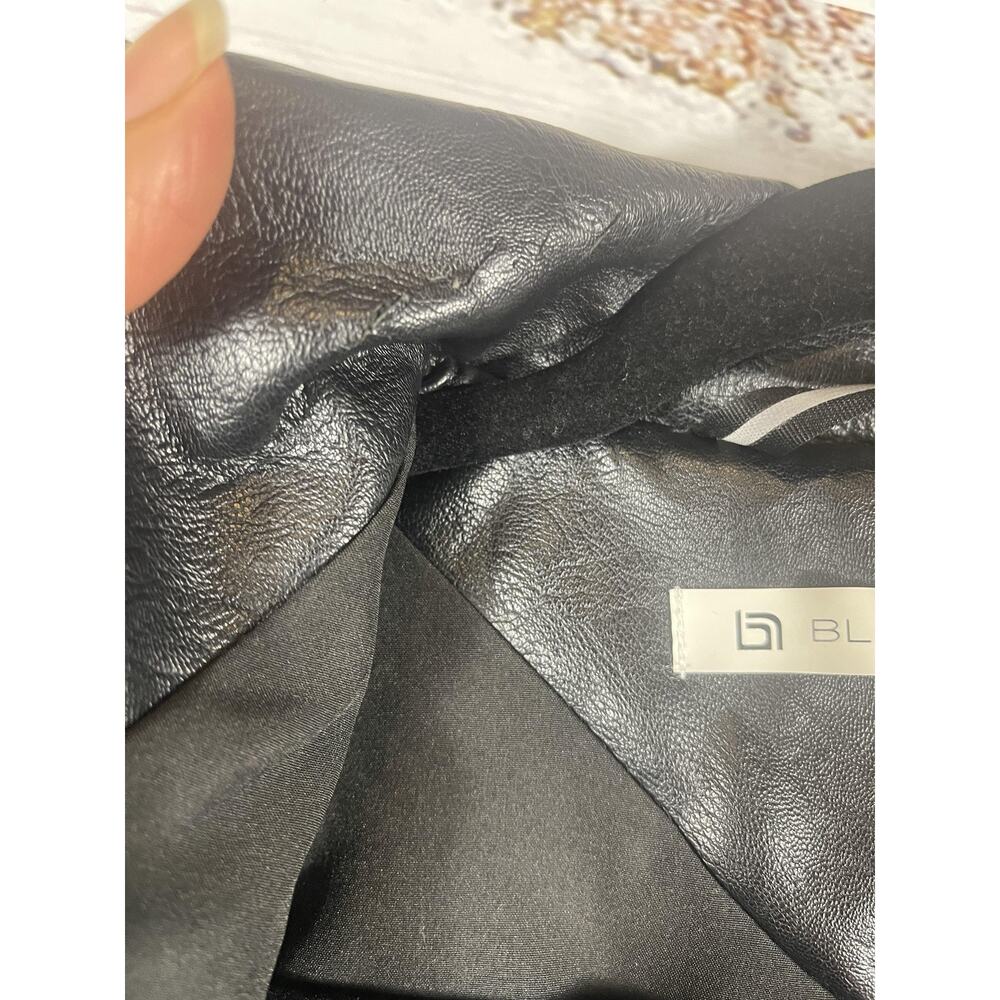 Blanc Noir Jacket Womens Small Black Faux Leather Moto Drape Open Front Quilted - Picture 6 of 12